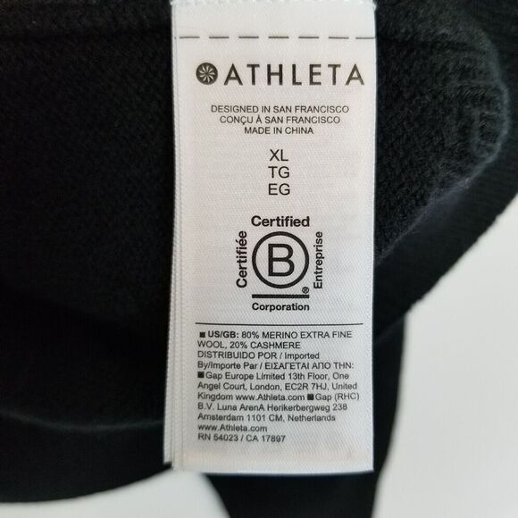 Athleta Women Merino Wool Cashmere Alpine Crewneck Sweater Sz XL Black Soft Cozy - Picture 6 of 7